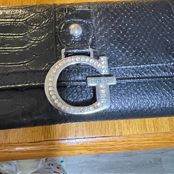 Guess Black Croc-Embossed Shoulder Bag with Silver Details - Picture 6 of 7
